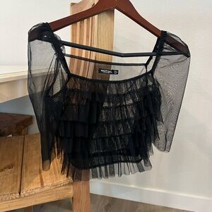 Nasty Gal Black Sheer Ruffle Blouse